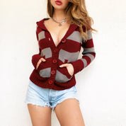 Striped Knit Hooded Cardigan
