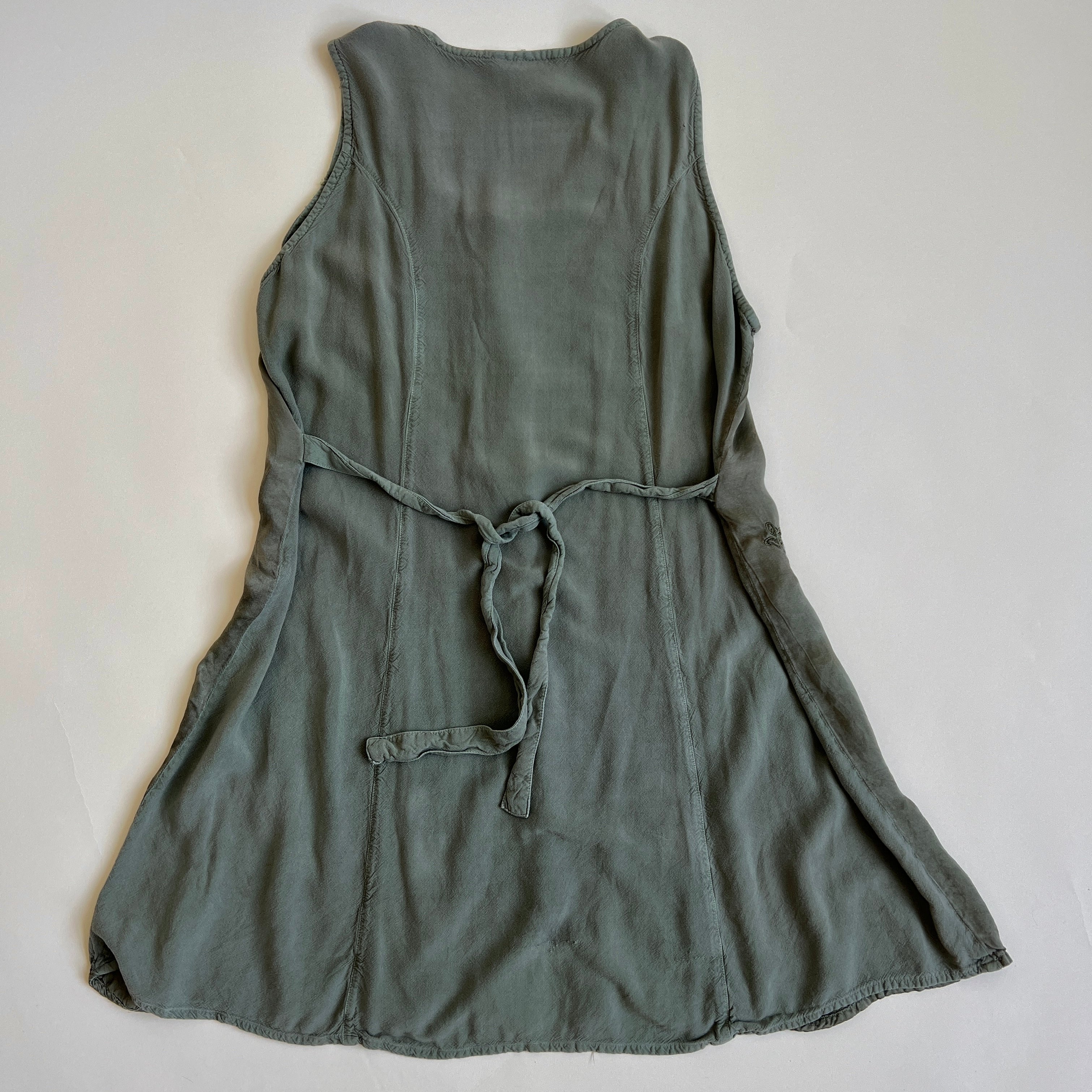 90s embroidered sage mini dress - M/L