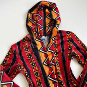Vintage 70s printed velvet hooded maxi dress S/M