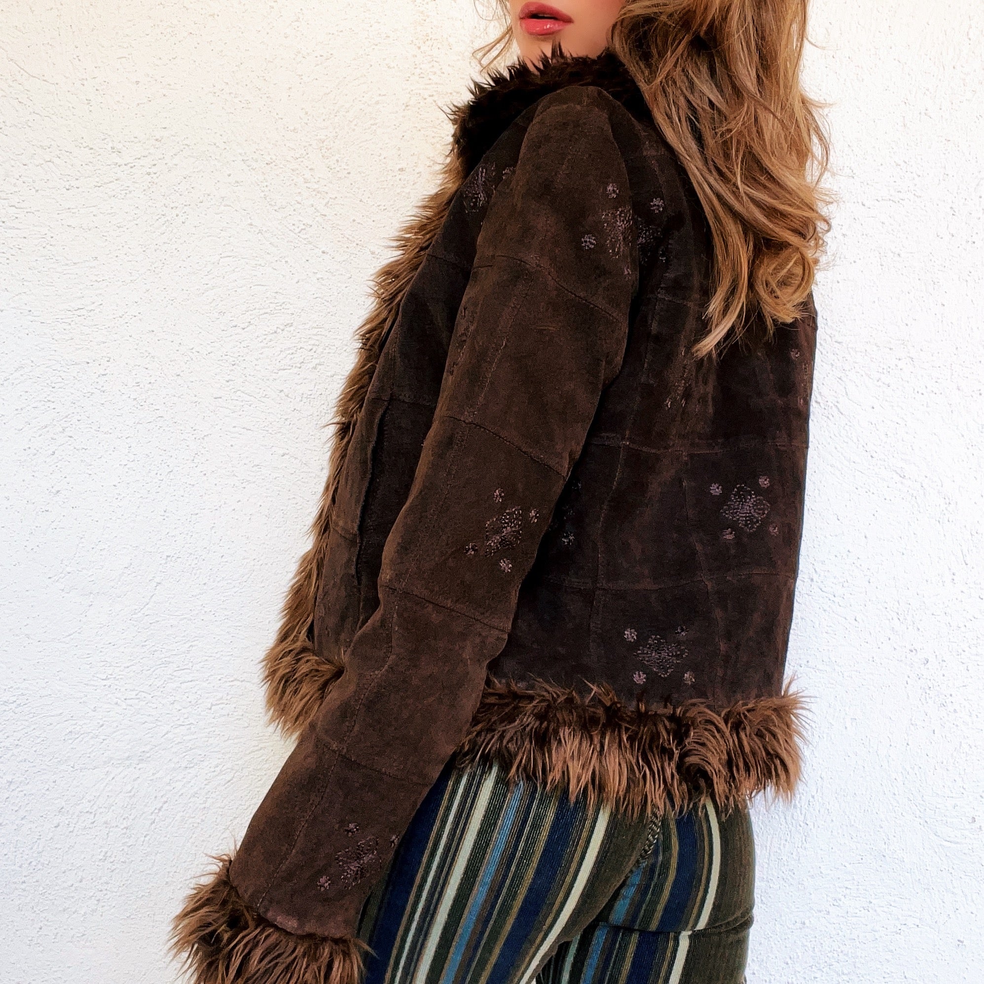 Early 2000s Furry Brown Leather Jacket