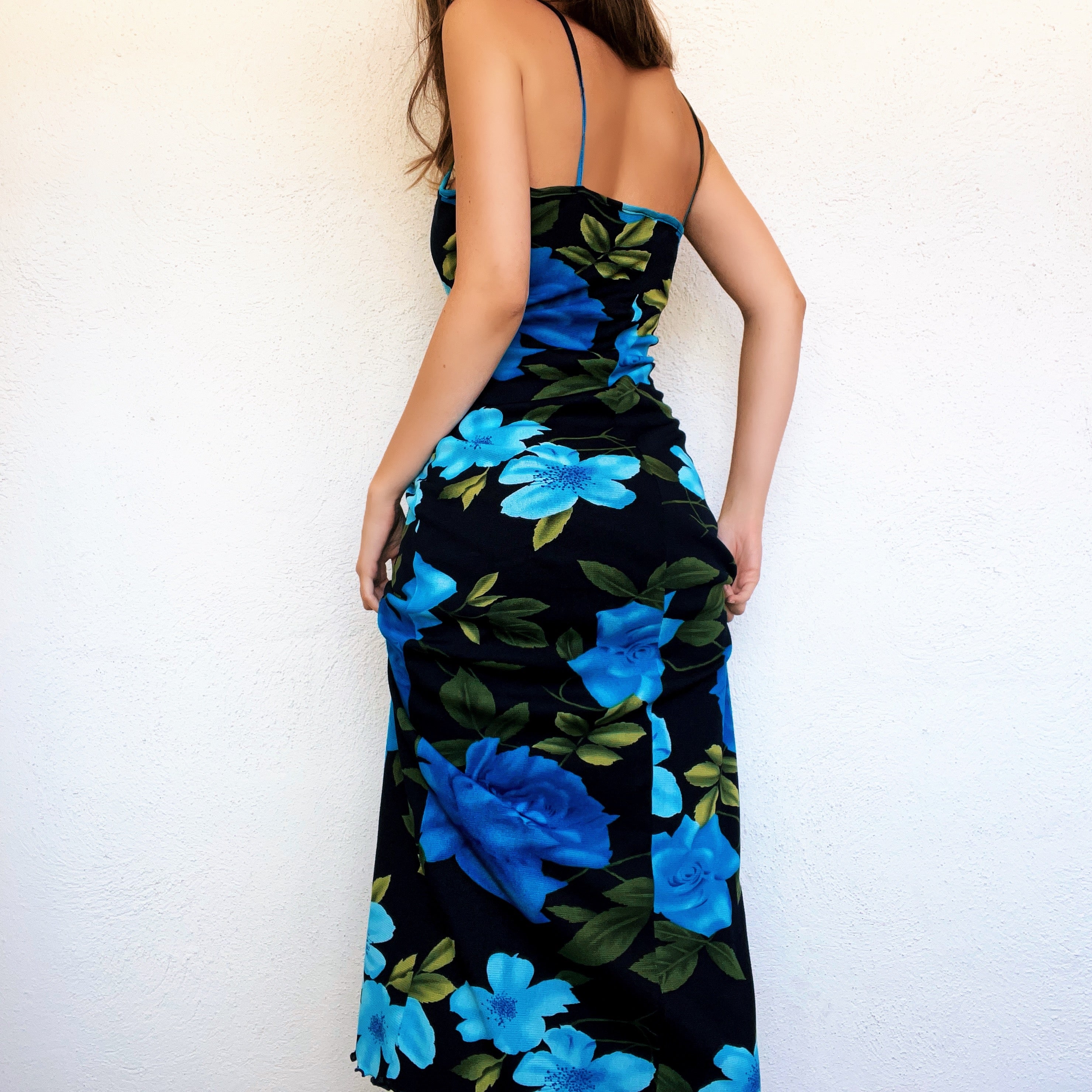 90s Blue Floral Maxi Dress