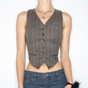 Vintage 90s Brown Tweed Waistcoat Vest (XS)
