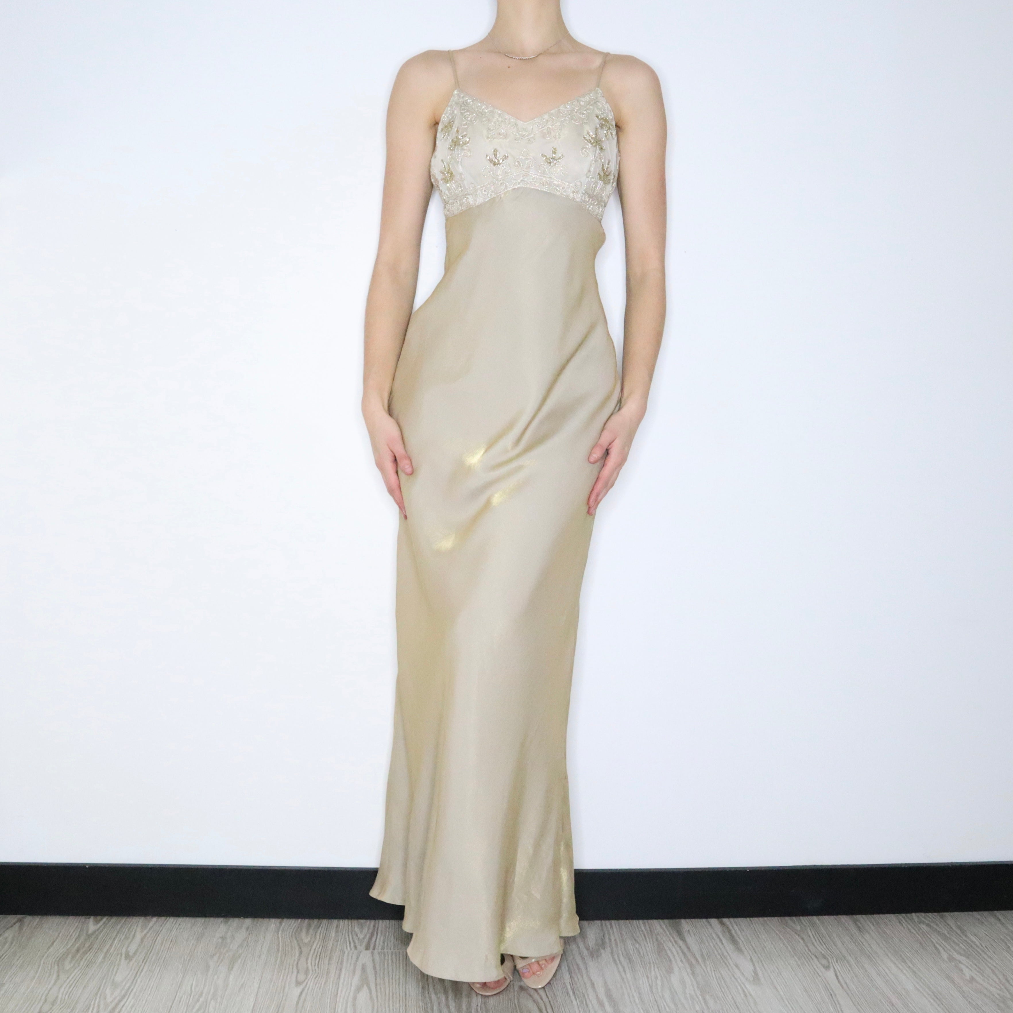 slim fit dress slacks Yellow Shimmer Satin Dress With Lace Corset And Tie-Up Open Back main image 1