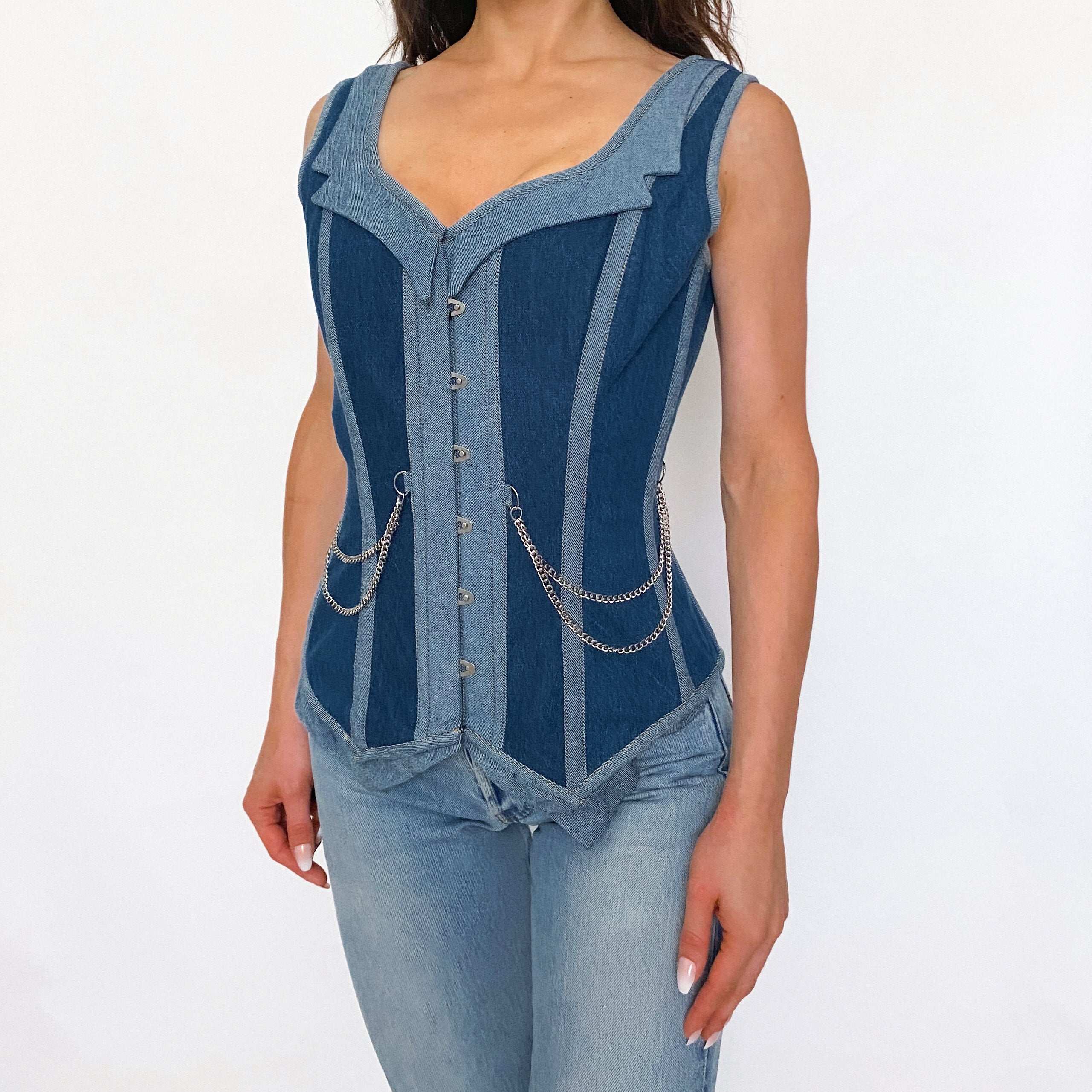 Denim and Chain Corset Top