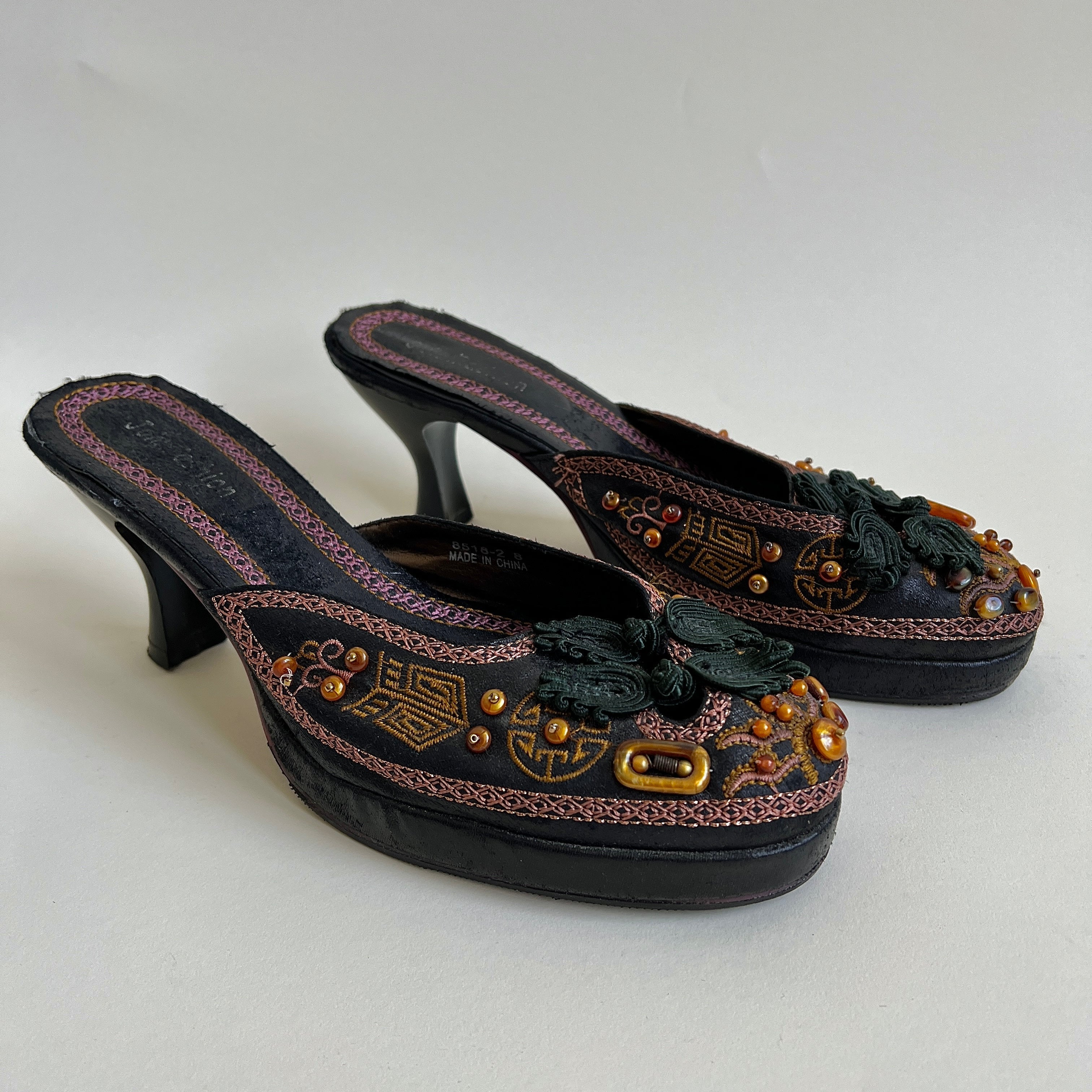 Black embroidered & beaded heel - 8