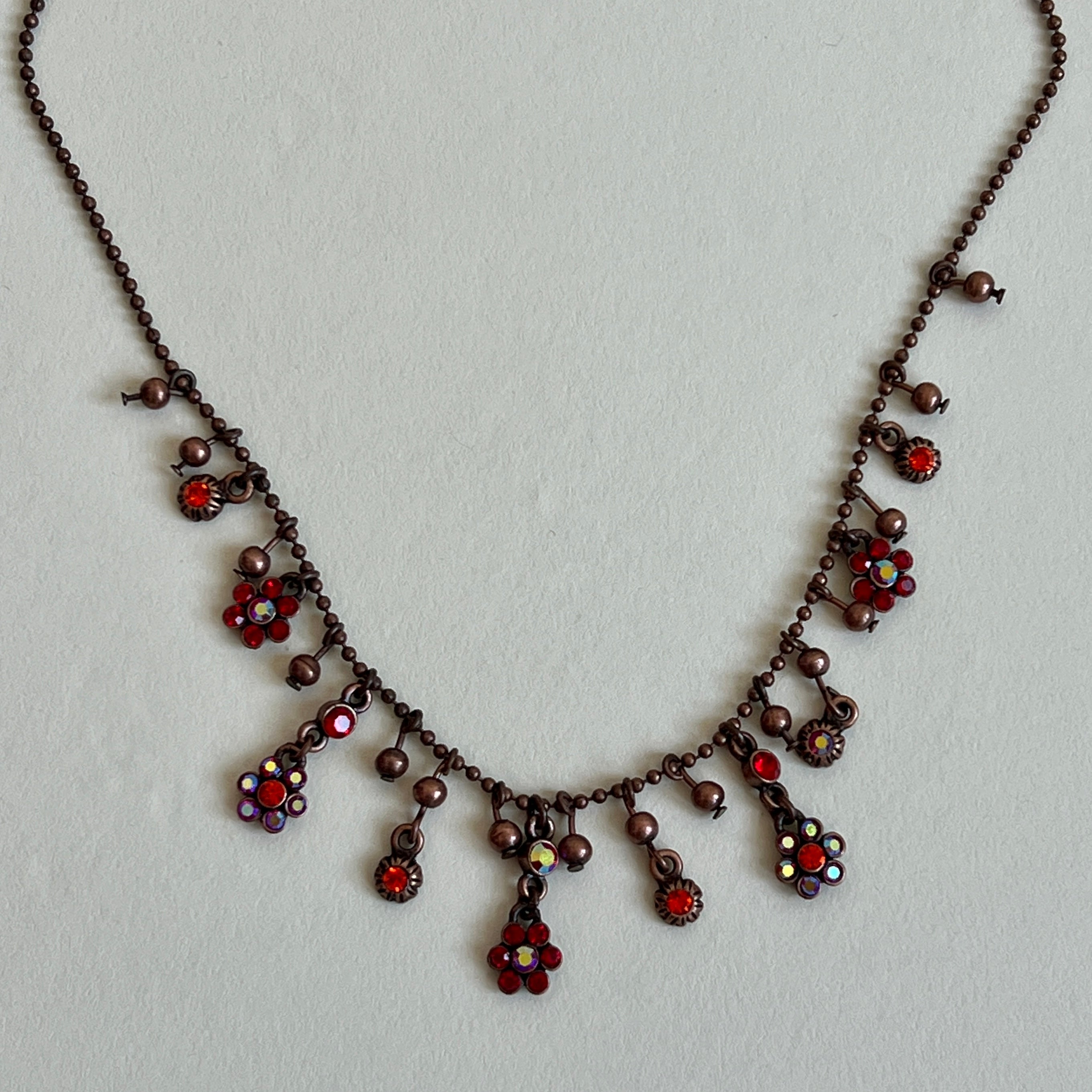 Red floral gem drop necklace