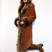 Furry Brown Leather Penny Lane Coat