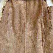 Vintage 70s light fur trim suede coat long - M/L