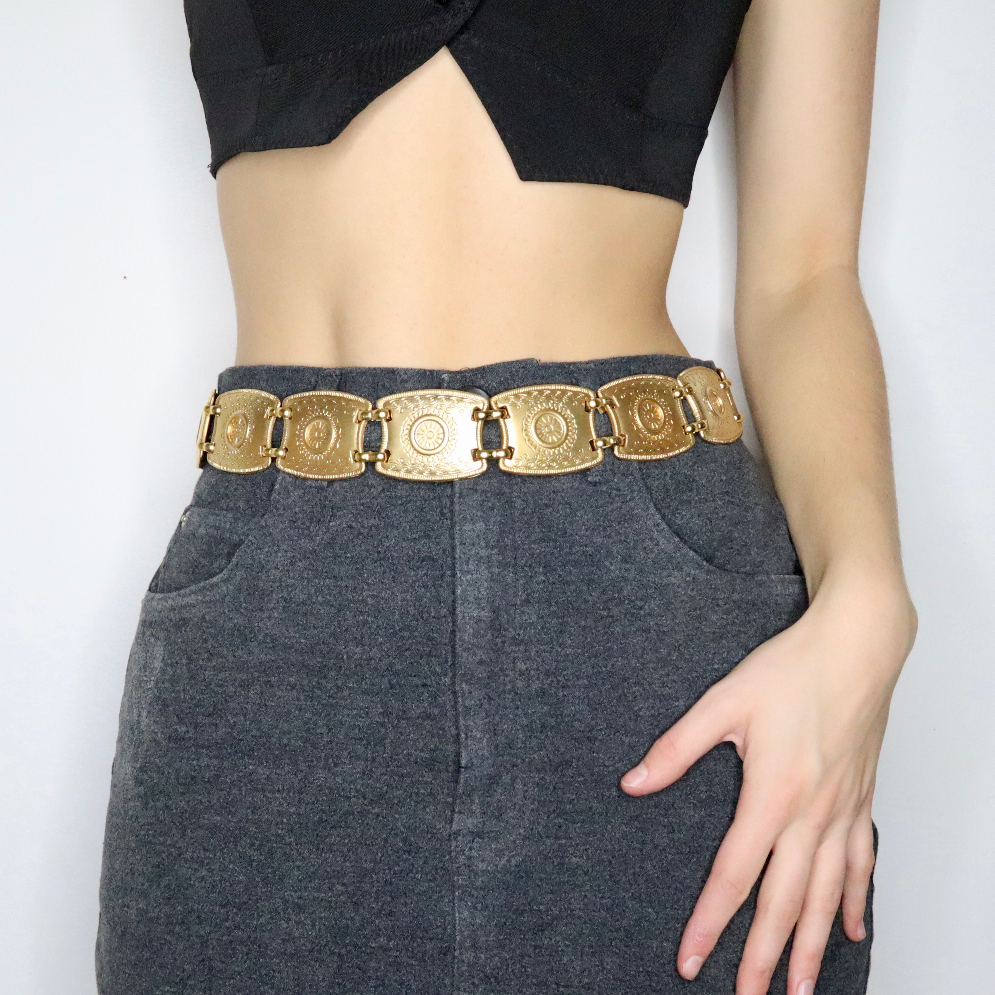80s Gold Western Leather Belt (S/M)