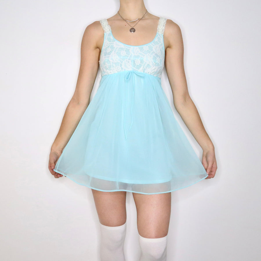 60s Aqua Mini Babydoll Nightgown (S)