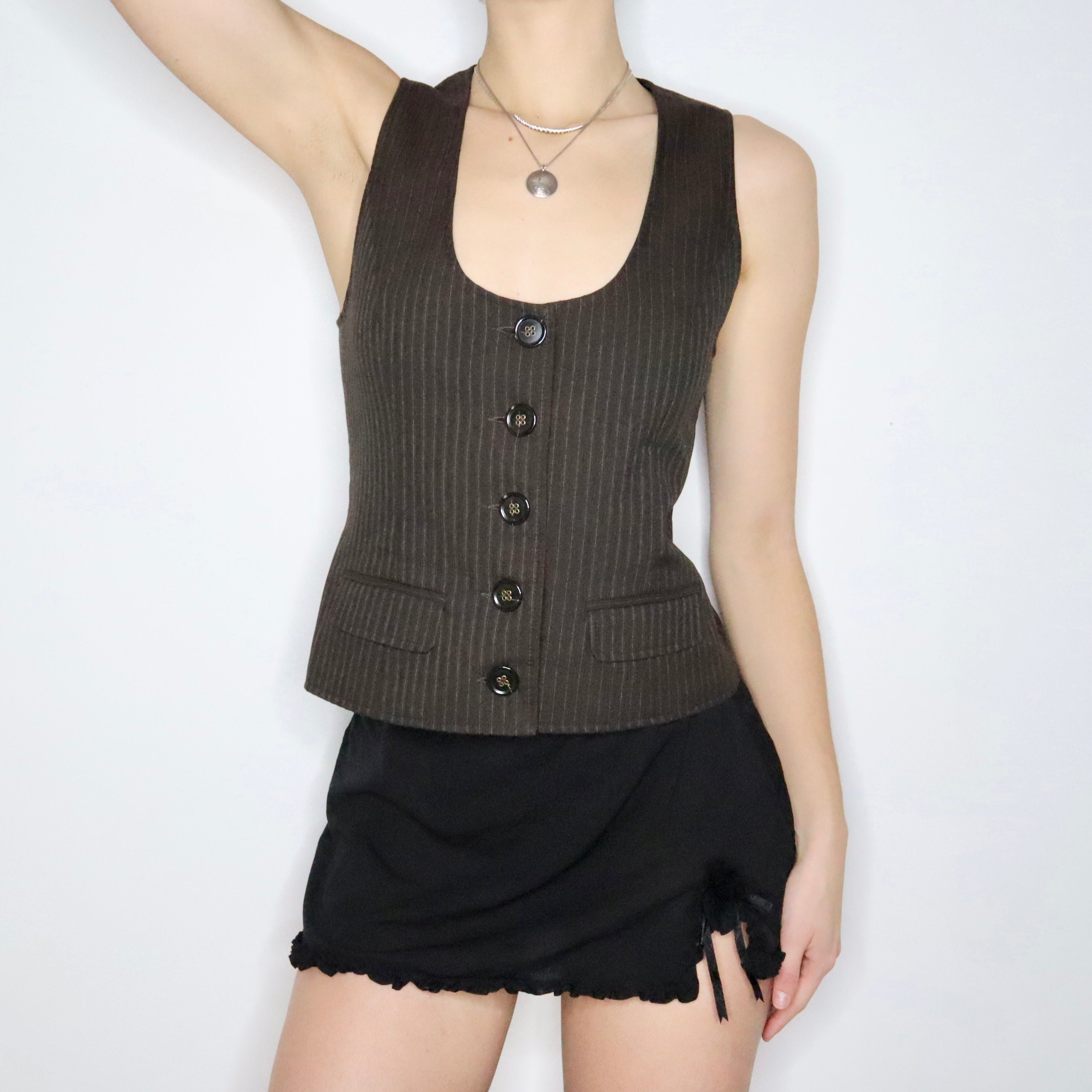 90s Brown Pinstripe Vest (S/M)