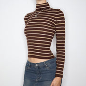 90s KOOKAI Brown Striped Turtleneck (XS/S)