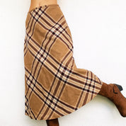 Tan Plaid Midi Skirt (S/M)