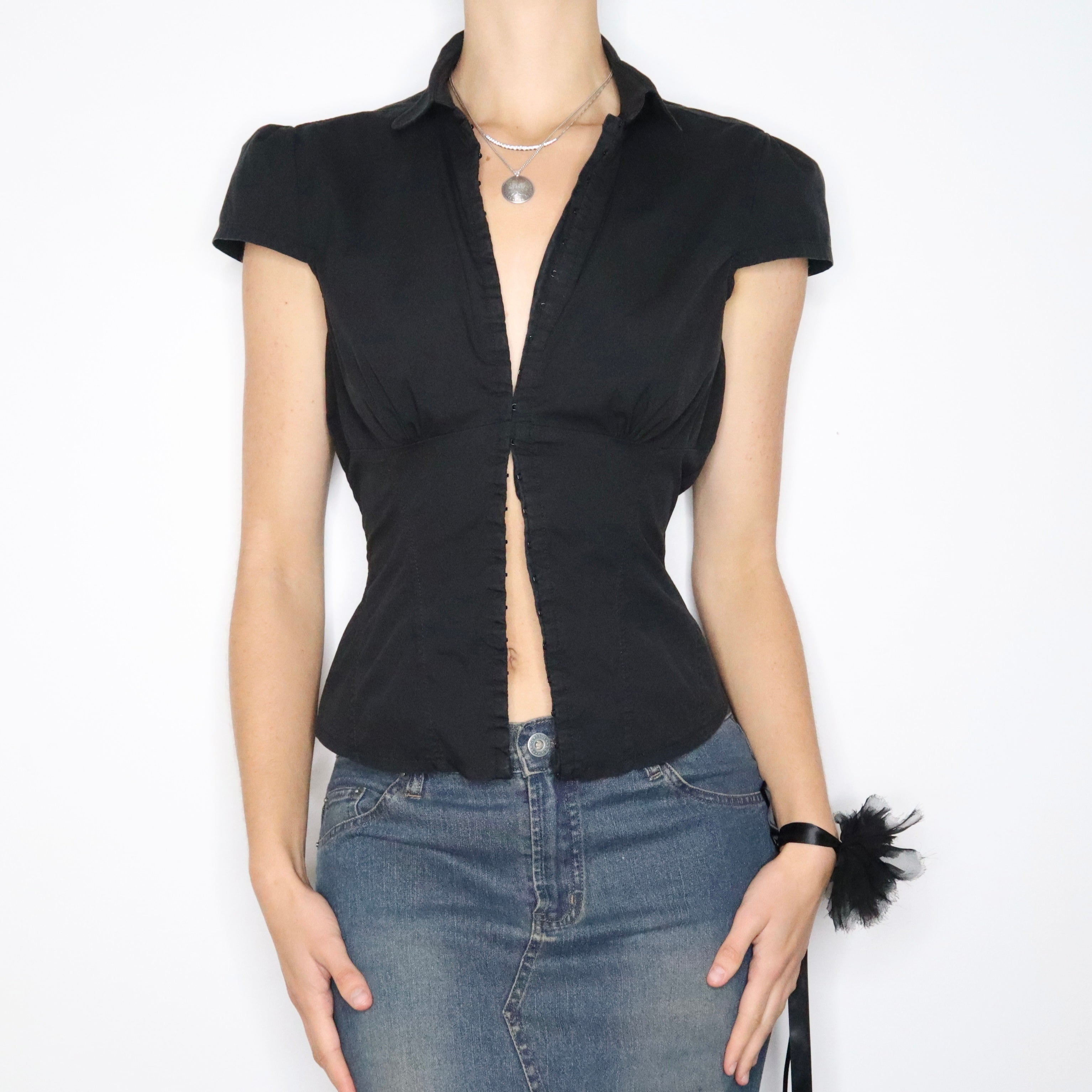 Vintage Y2K Karen Millen Black Blouse (Medium)