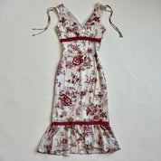 Vintage rouge pink floral midi dress - S