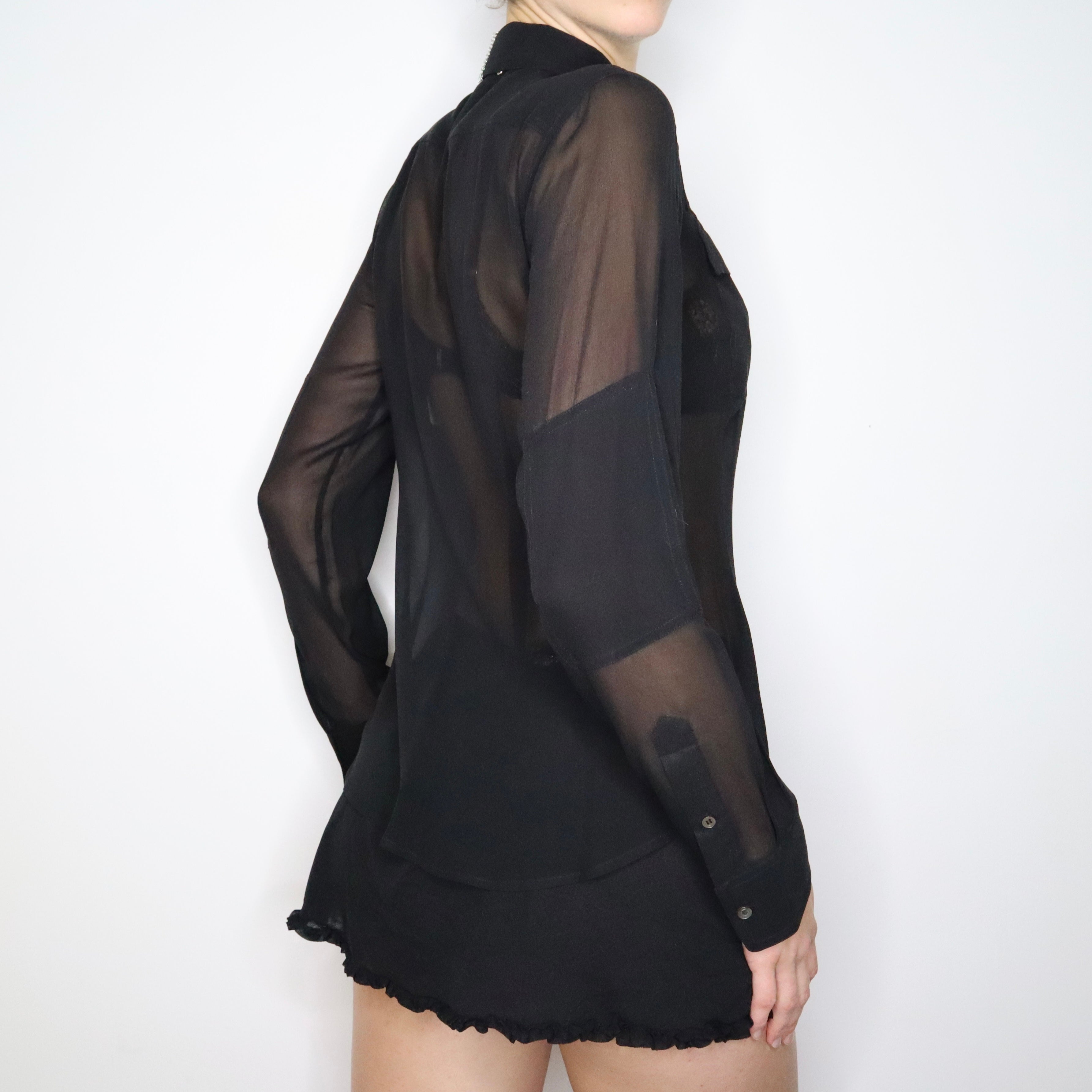 90s Black Silk Chiffon Blouse (M)