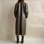 Vintage 90s olive leather maxi coat - XXL