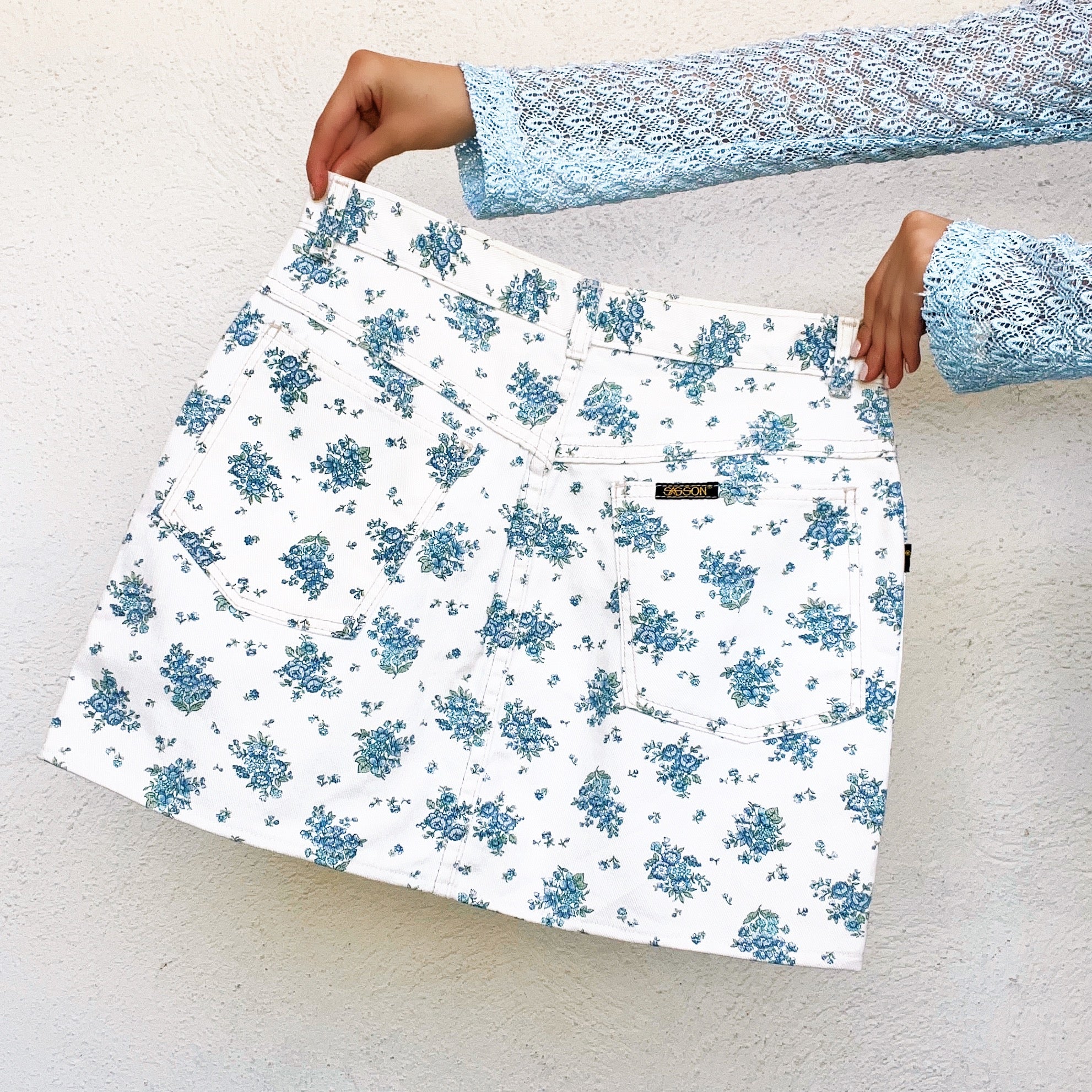 80s Floral Denim Mini Skirt