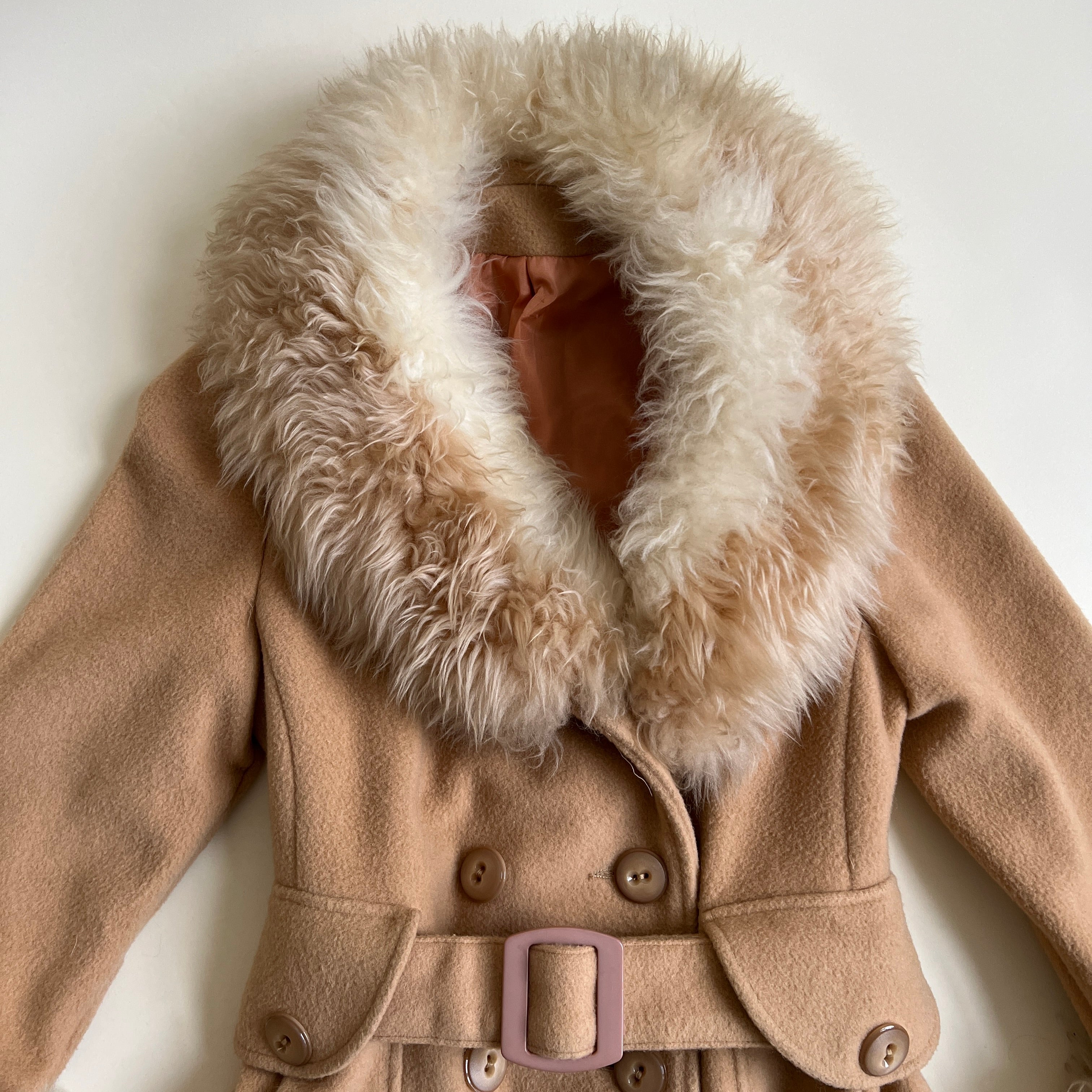 Vintage 70s fur trim pea coat - petite S/M