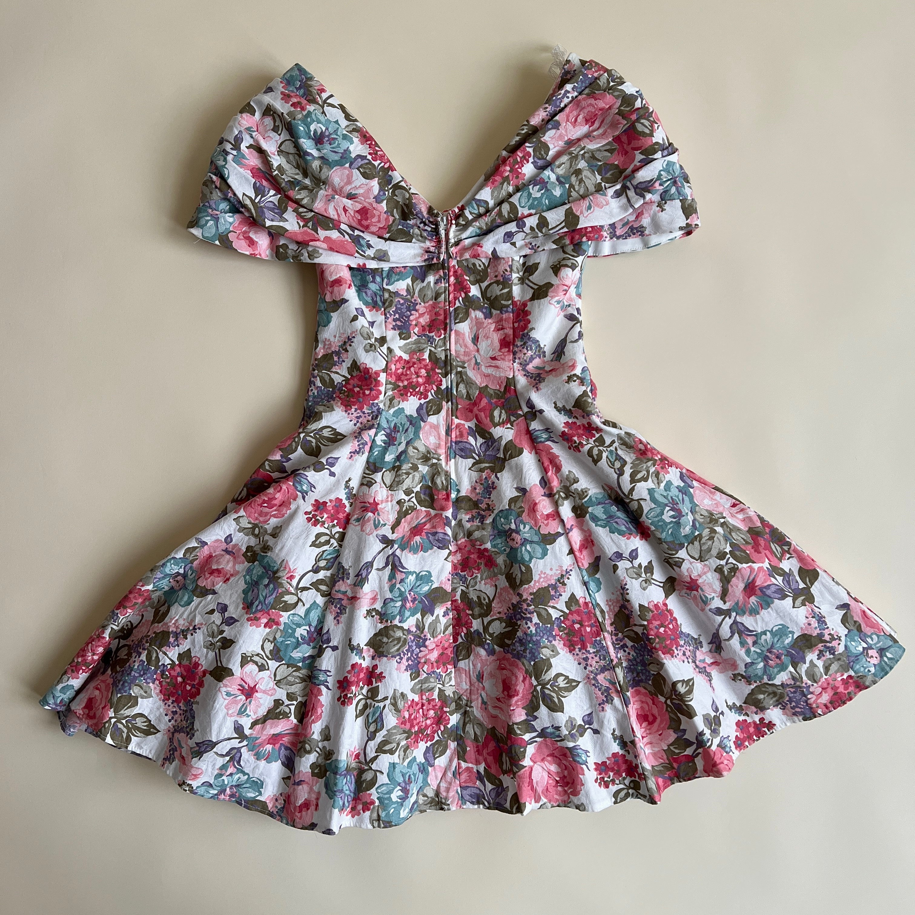 80s pastel floral mini dress (M)