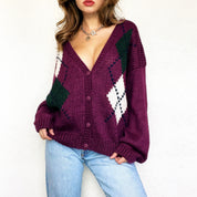 Vintage Plum Argyle Cardigan