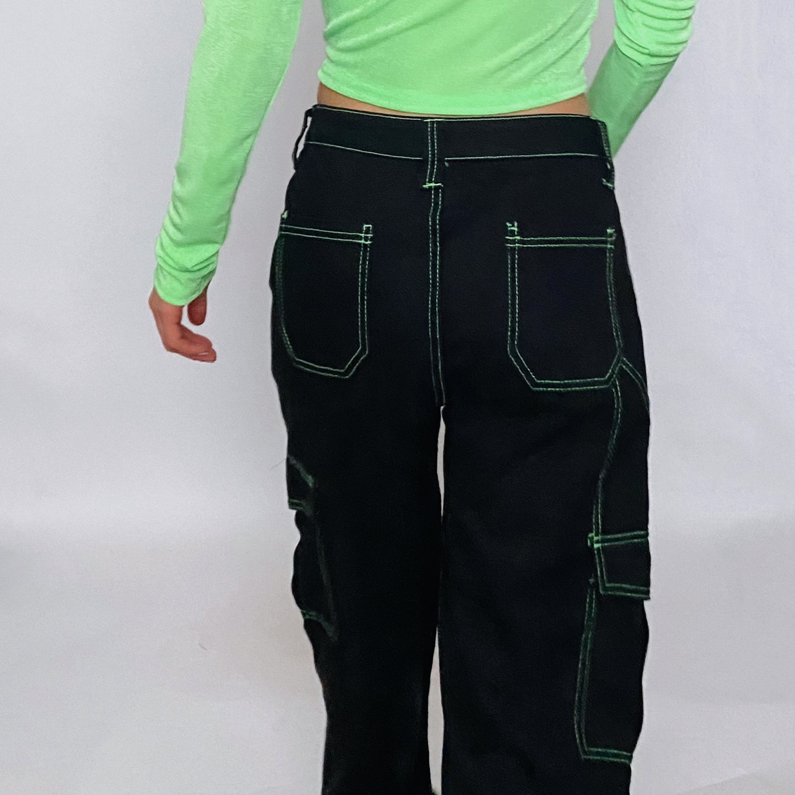 lime stitched cargos - size medium