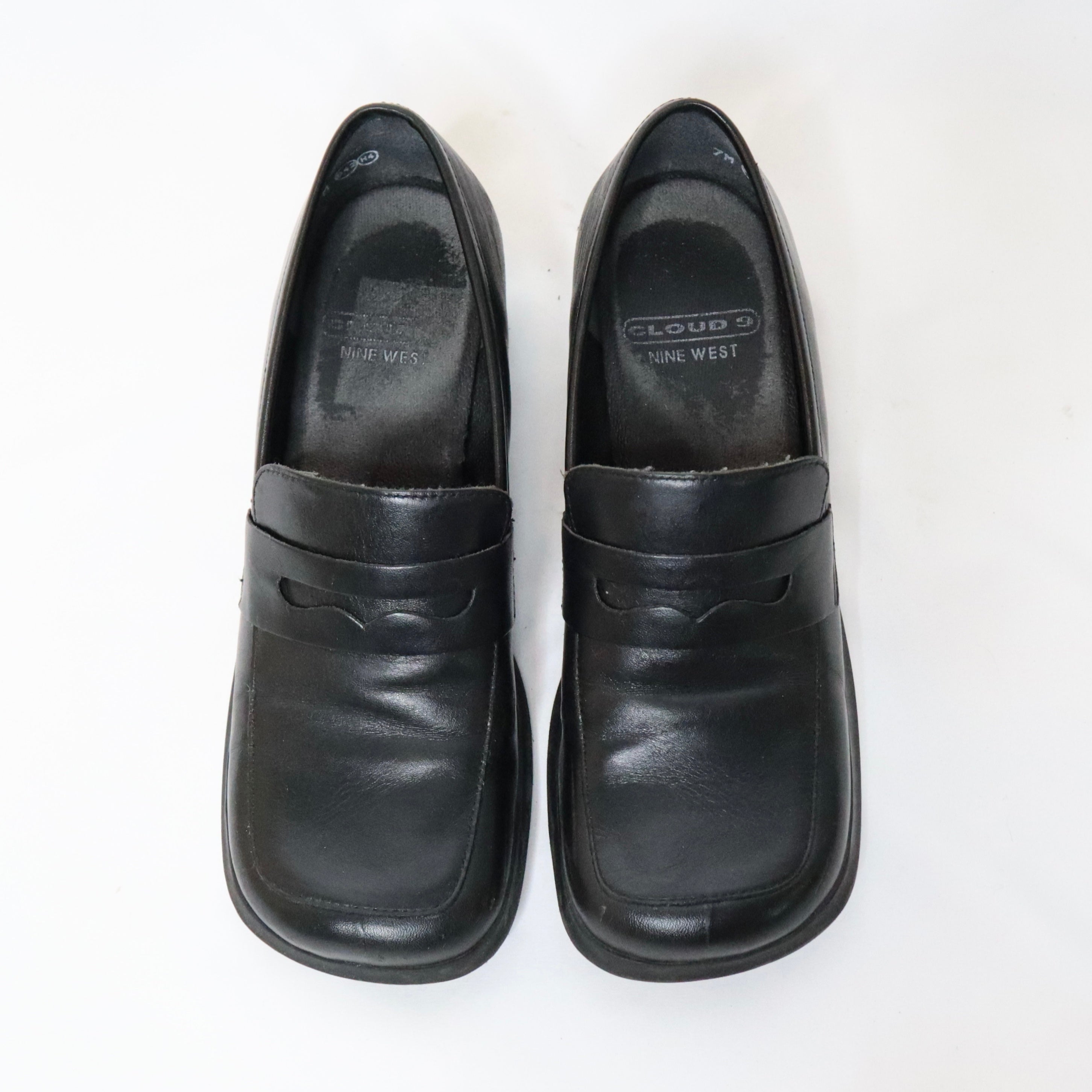 Black Leather Heeled Loafers (7 US)