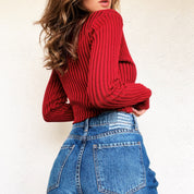 Red Ribbed Knit Crop Top
