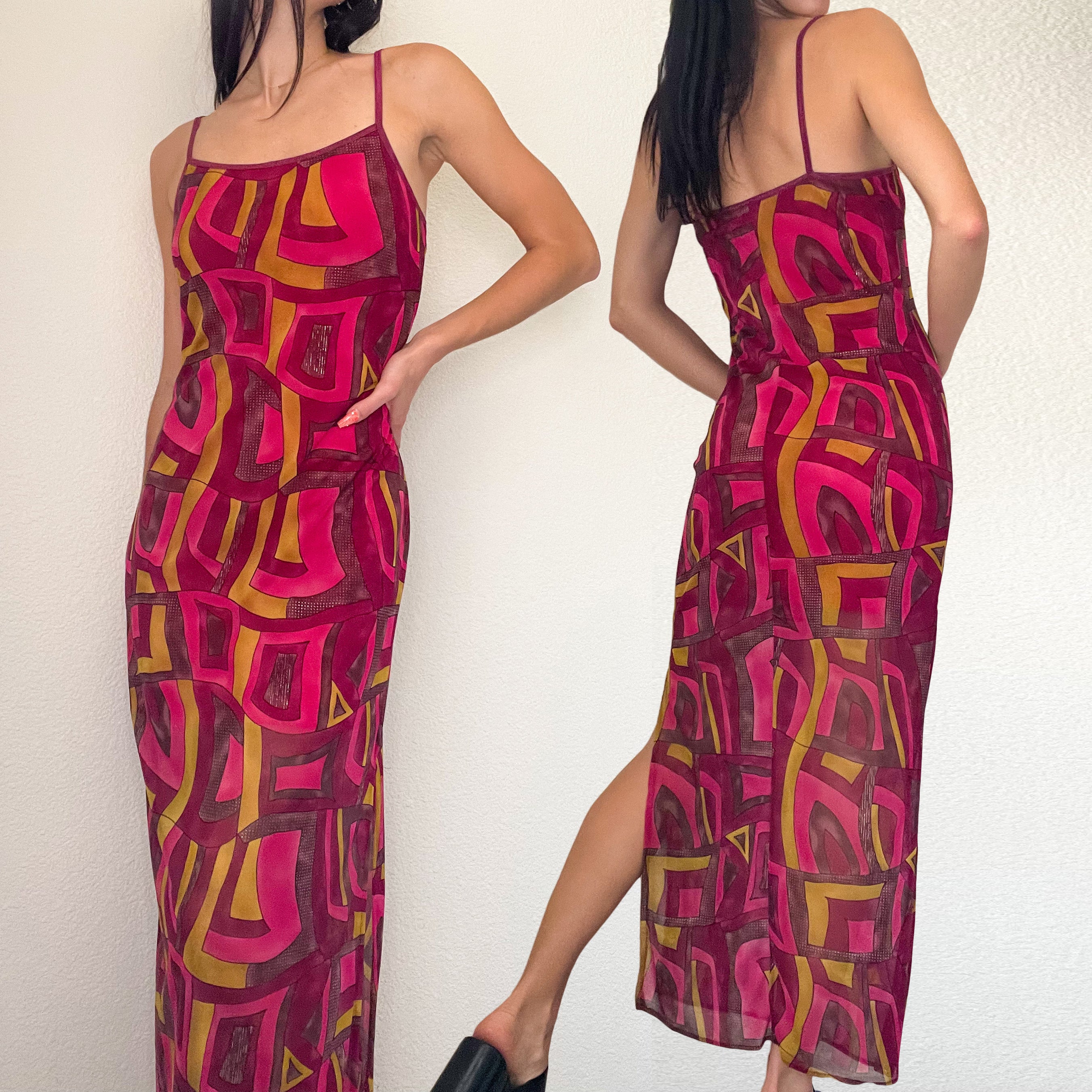 Red 90s Print Maxi Dress