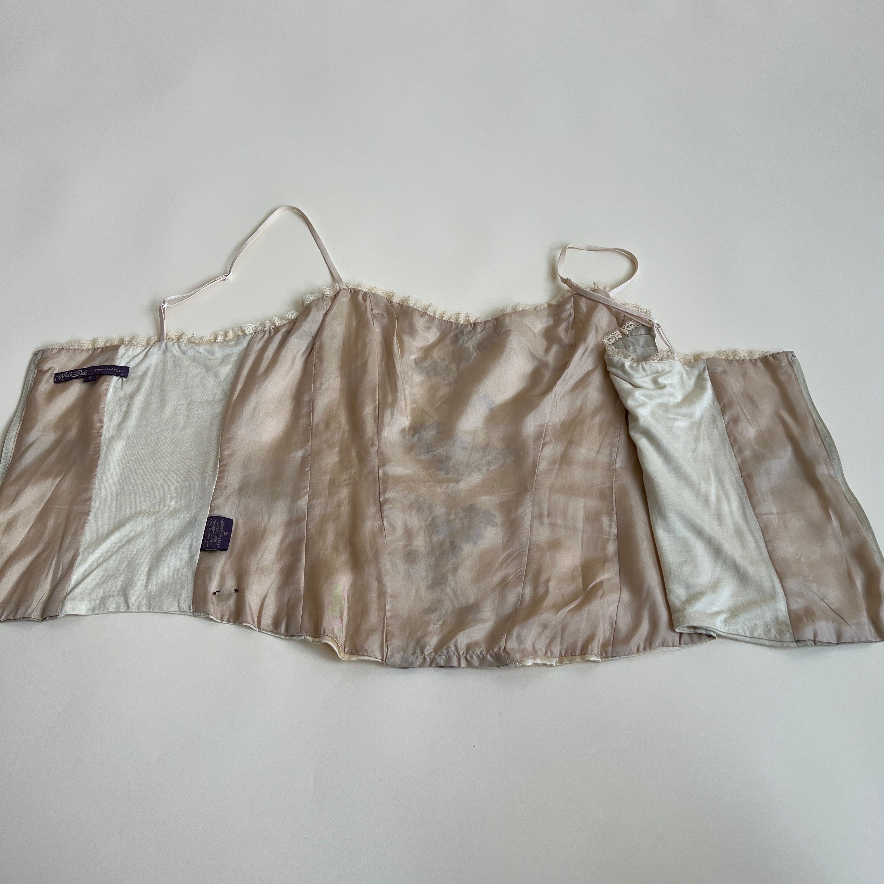 Cream silk embroidered bustier (L)