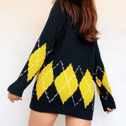Cozy Argyle Sweater Dress