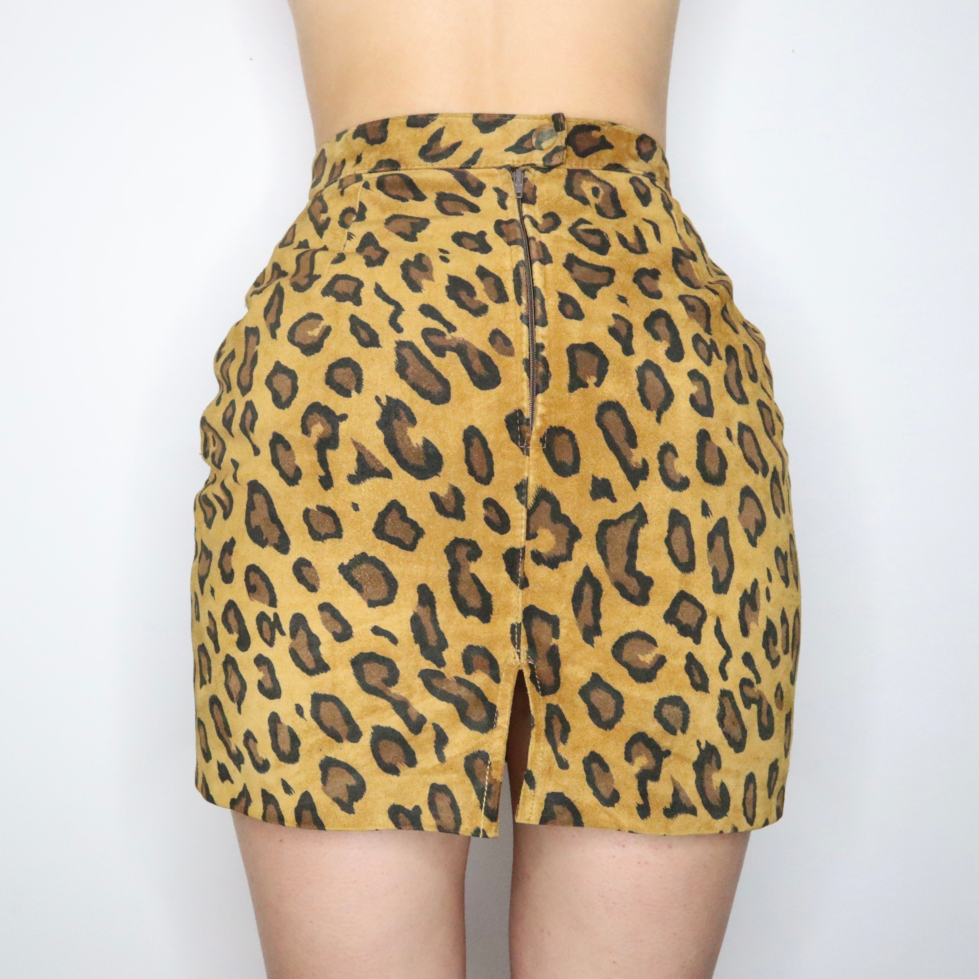 80s Suede Leopard Print Mini Skirt (S)
