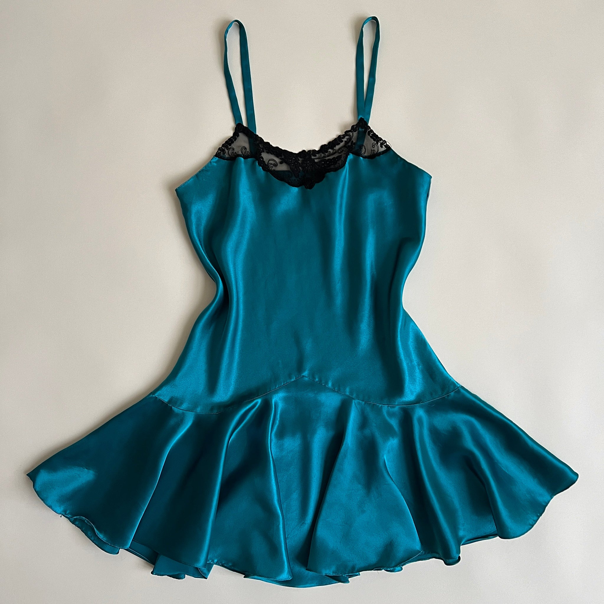 90s teal satin mini slip (M/L) Holy Thrift 90s teal satin mini slip (M/L) Holy Thrift