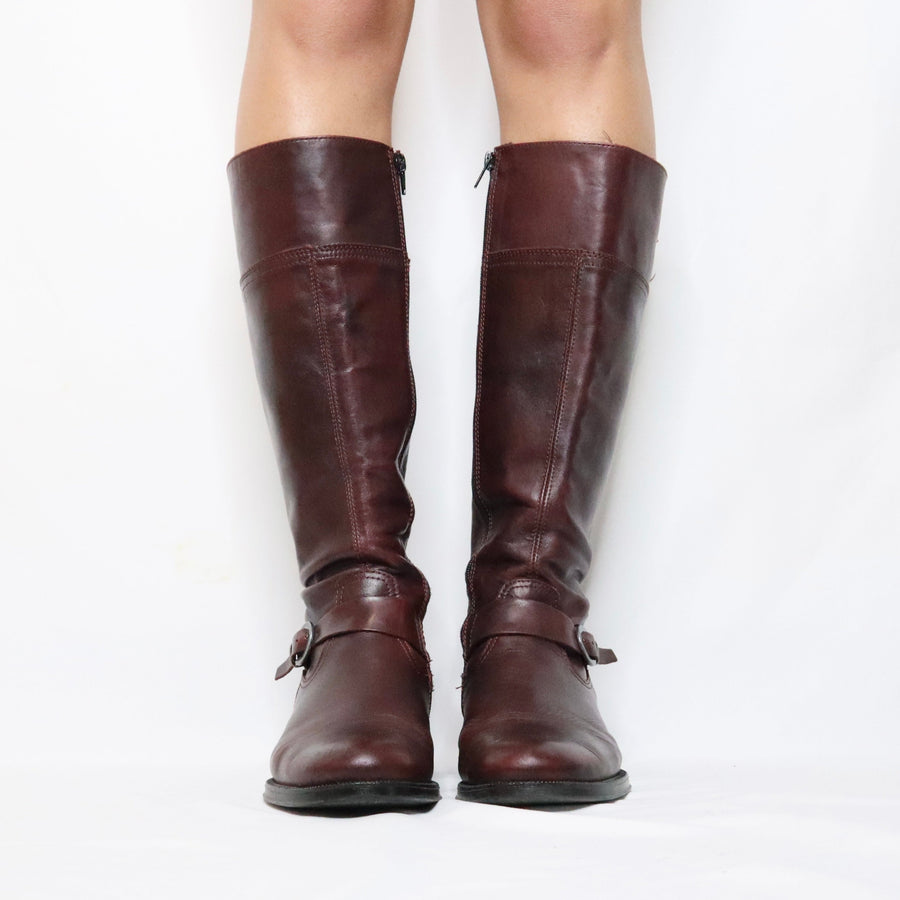 burgundy tall leather boots