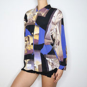 Vintage 80s Surrealist Print Button Up Blouse (Large)