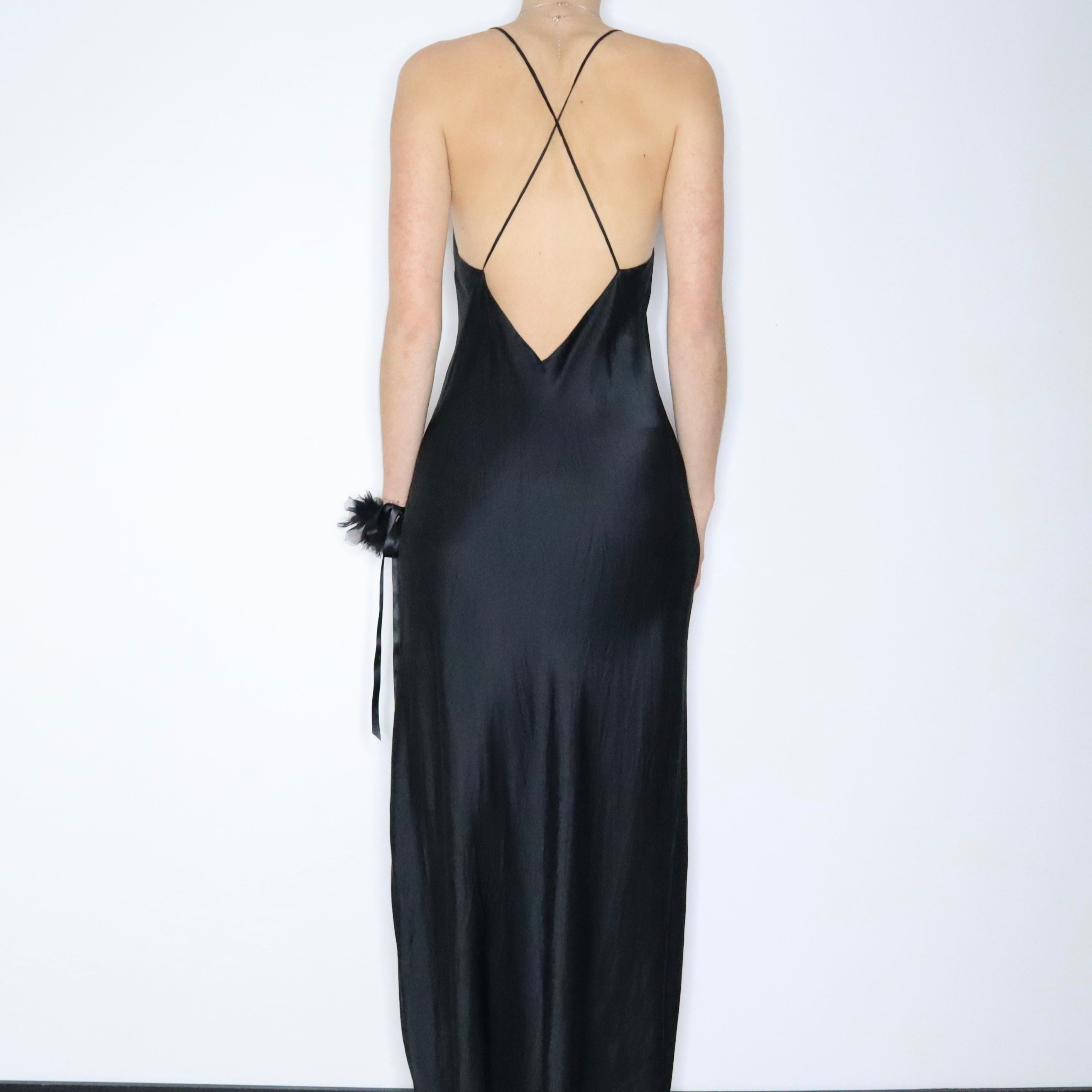 90s Sexy Black Silk Slip Dress (M)
