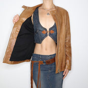 Y2K Brown Leather Moto Jacket (L)