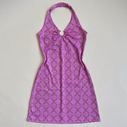 Y2K pink print mini halter dress - M/L