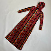 Vintage 70s printed velvet hooded maxi dress S/M
