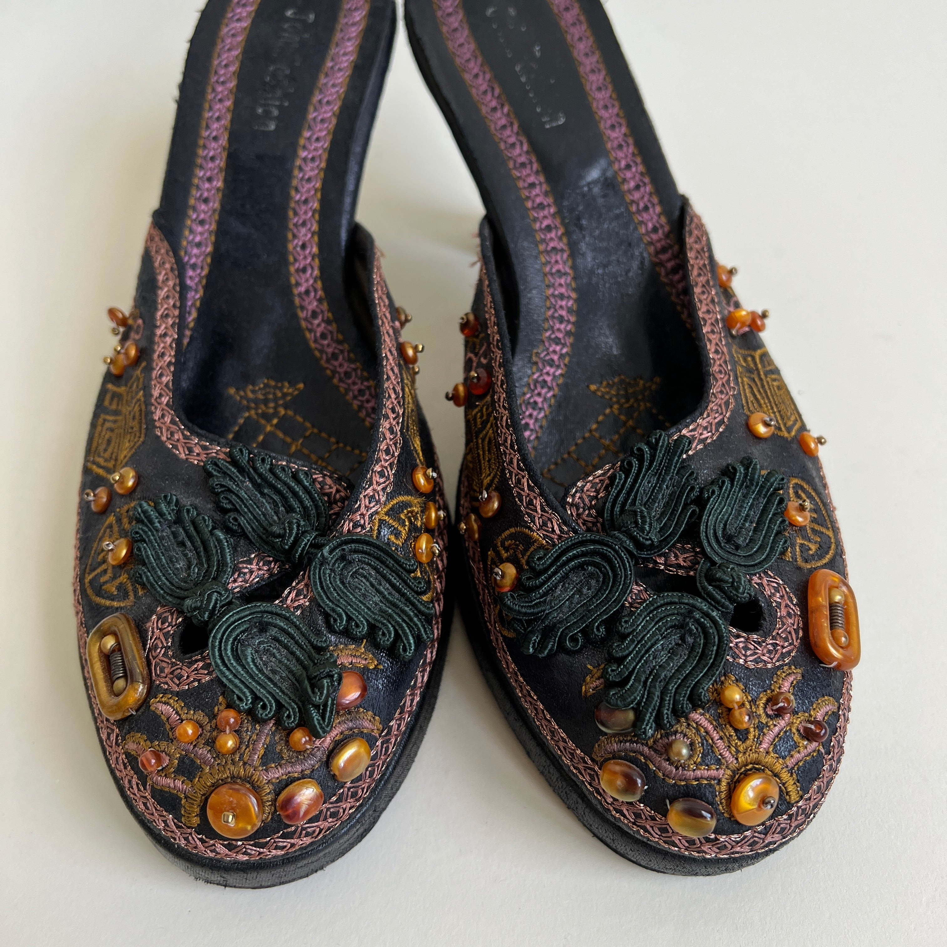Black embroidered & beaded heel - 8