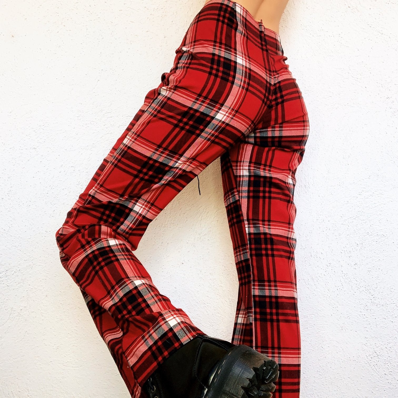 Red Plaid Lace Up Pants