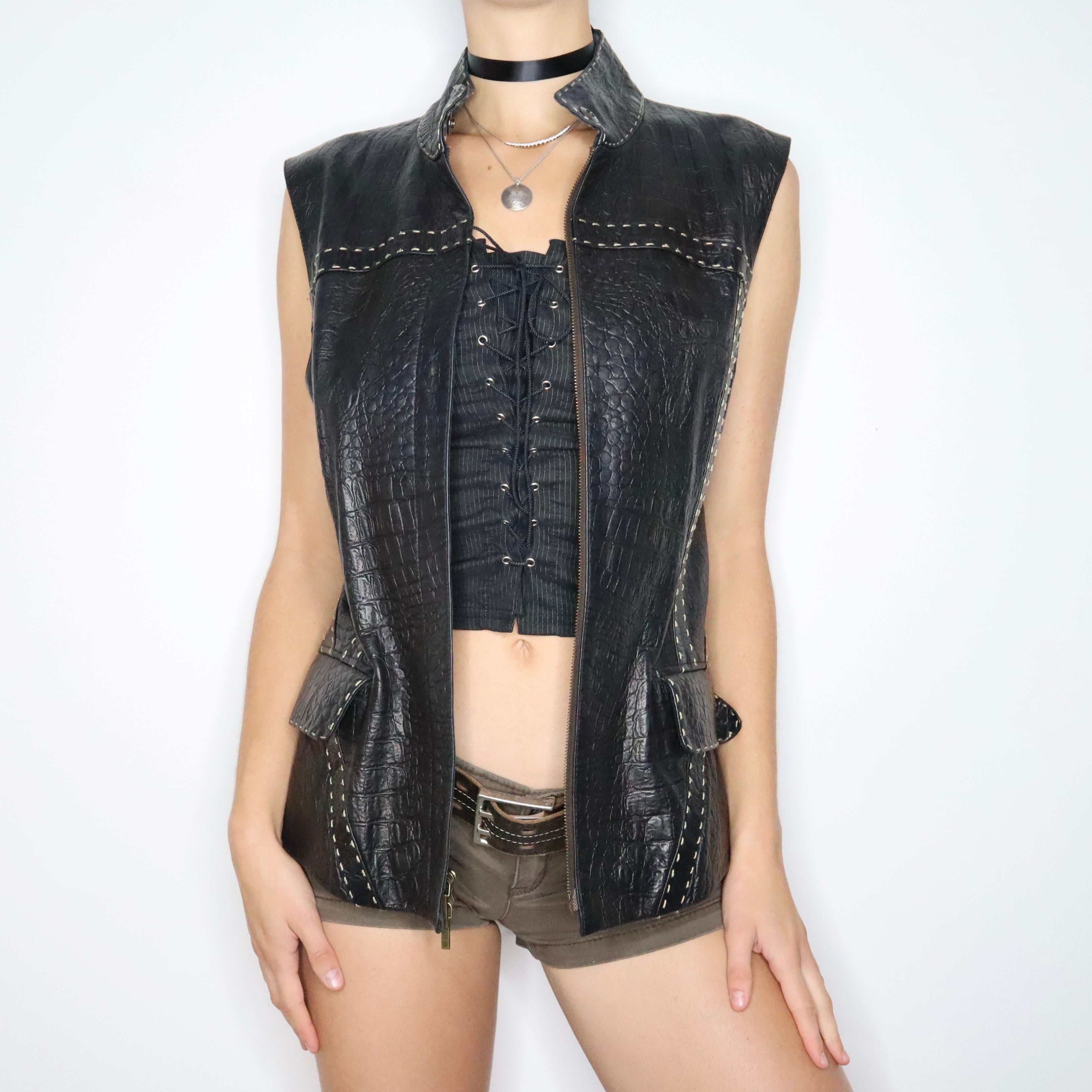 Y2K HUGO BOSS Black Leather Vest (L)
