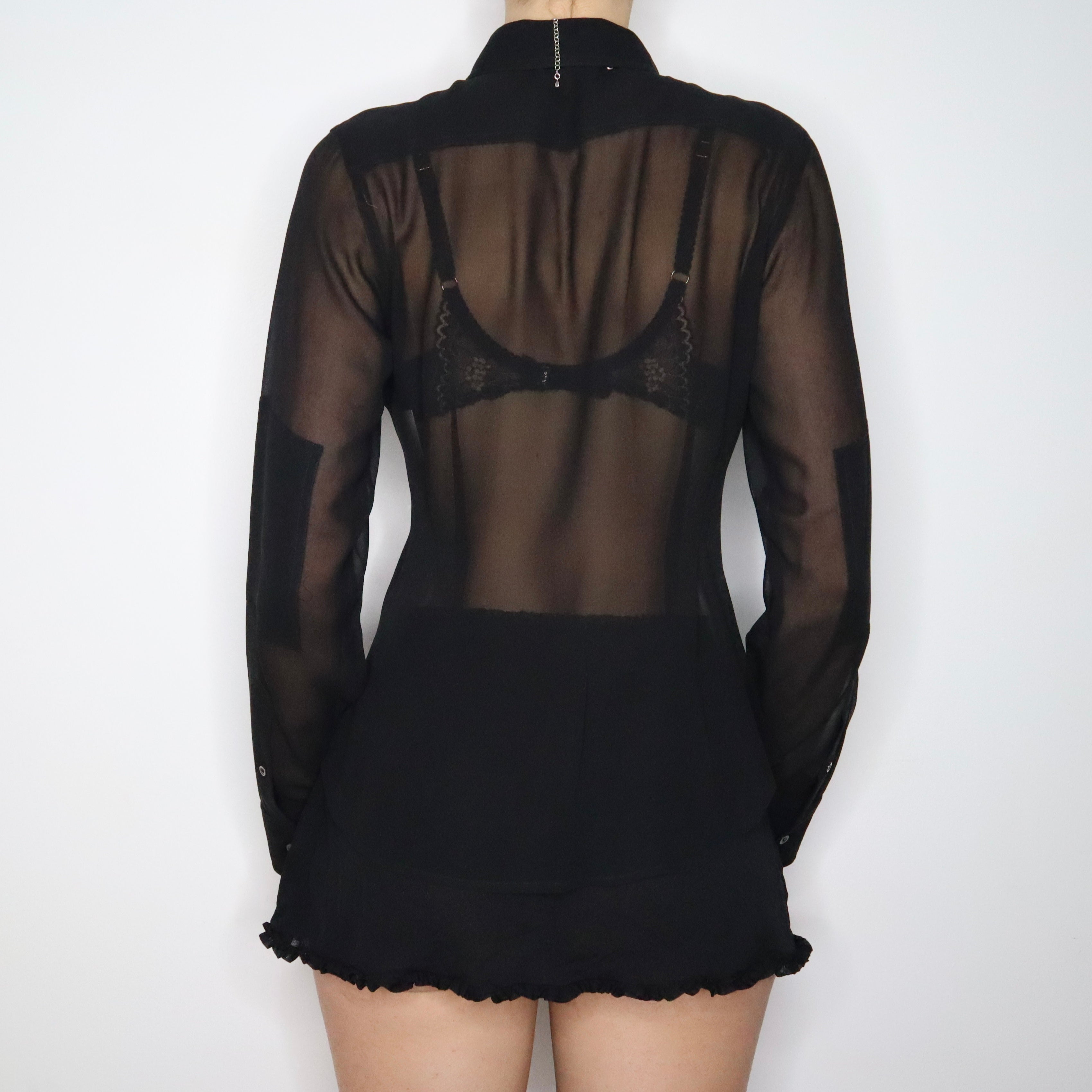 90s Black Silk Chiffon Blouse (M)