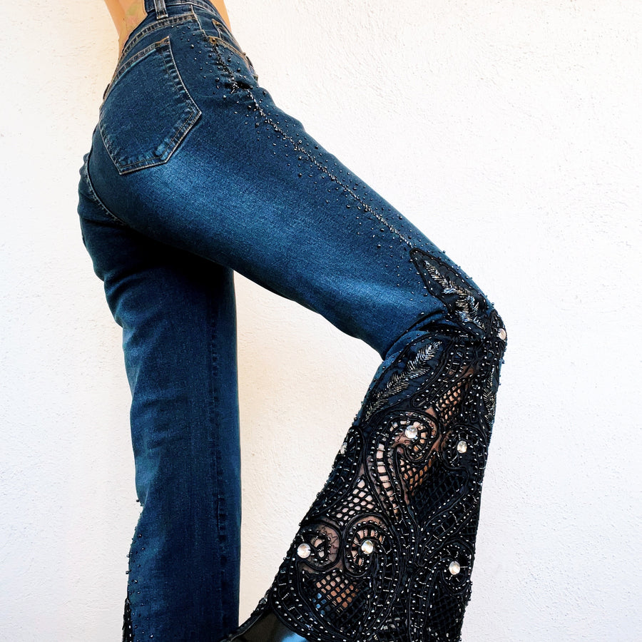 Funky Beaded Flare Jeans