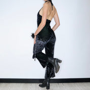 90s Black Velvet Jumpsuit (S)