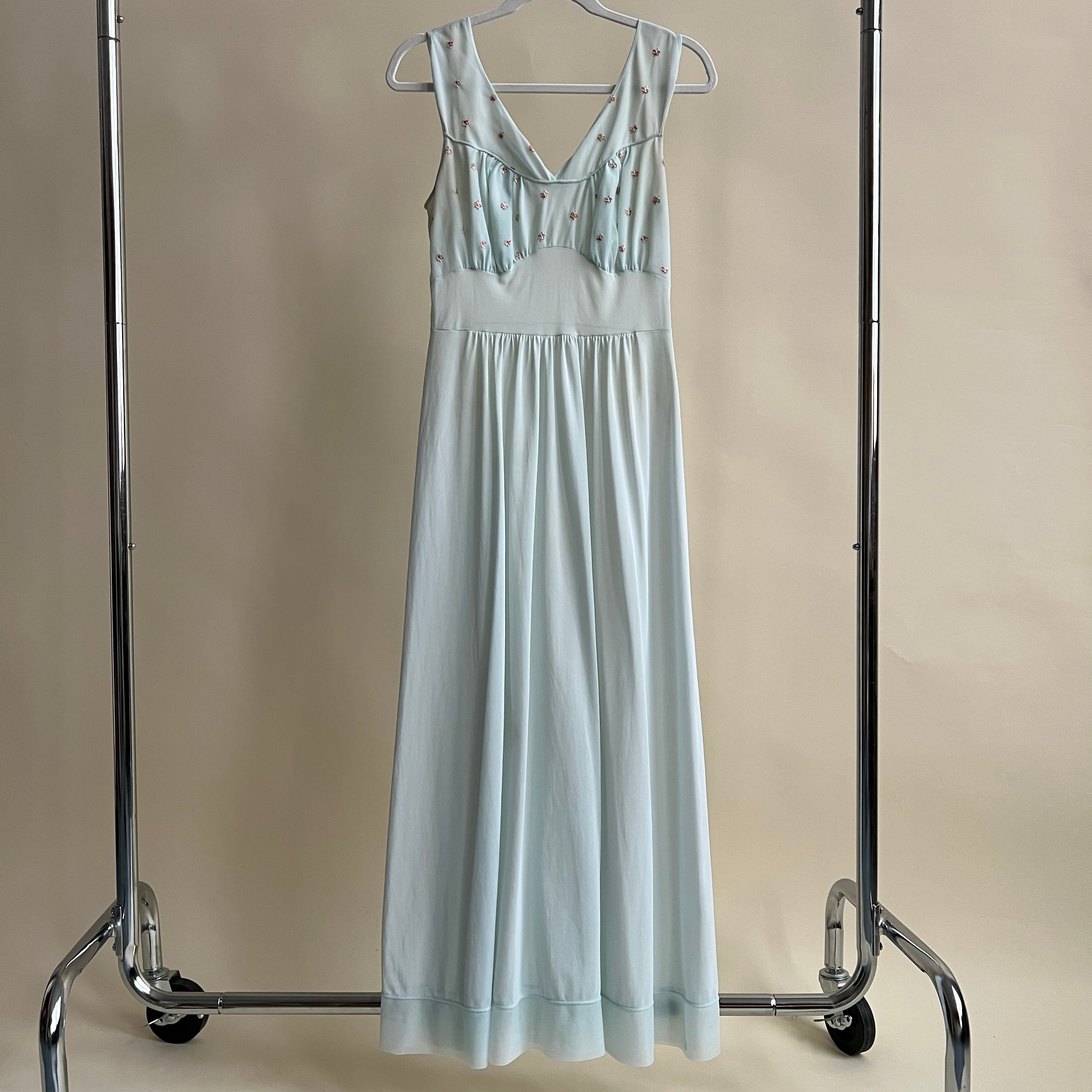 Vintage 50s baby blue sheer maxi slip (M)