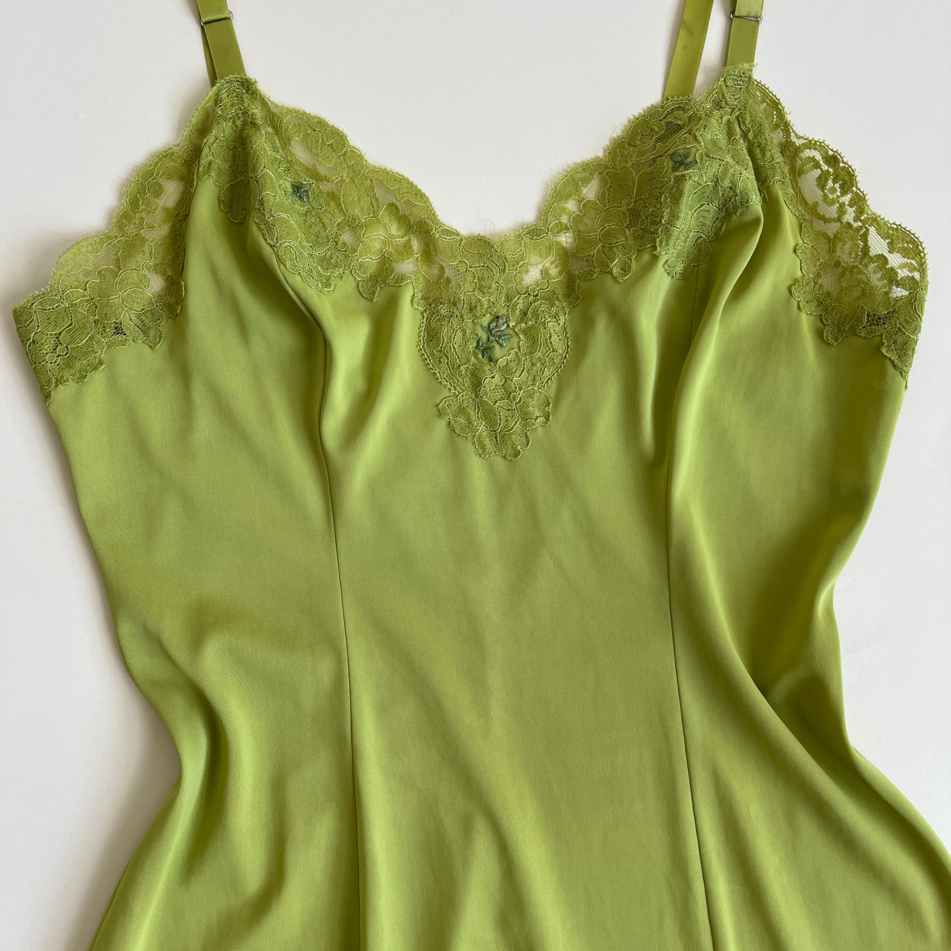 Hand dyed chartreuse vintage midi slip (S/M)