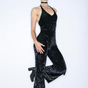 90s Black Velvet Jumpsuit (S)