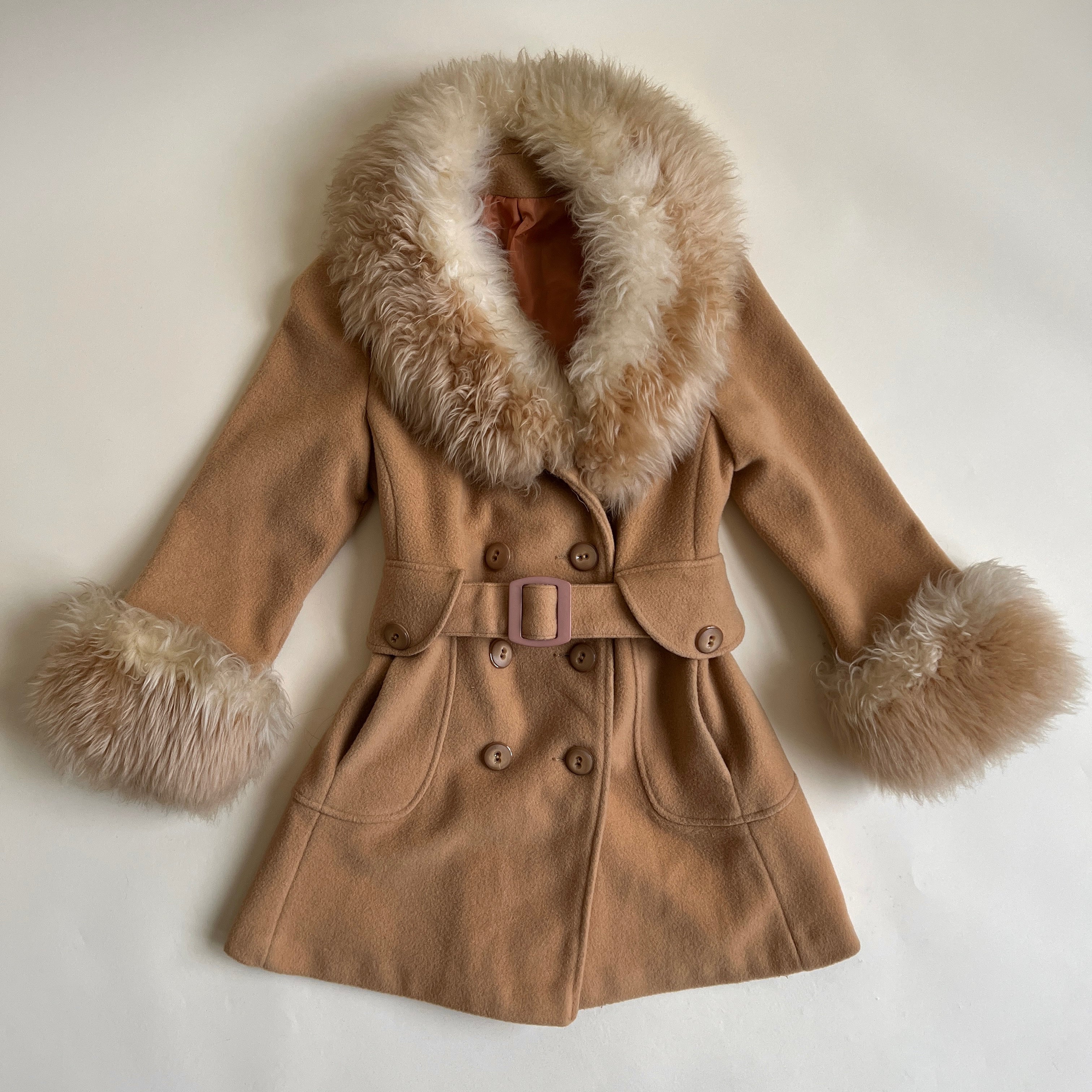 Vintage 70s fur trim pea coat - petite S/M