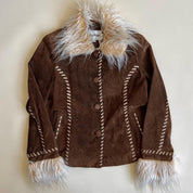 Vintage 90s suede & faux fur trim jacket - M